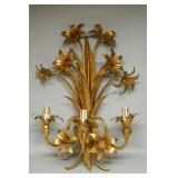 Ormolu Brass 3 Lamp Wall Sconce Lilies 21.5 In