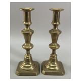 Pair of Antique Brass Candlesticks with Pushers