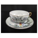 Oriental Hand-Painted Cup & Saucer, w 6 Mark