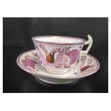 Antique Pink Luster Cup & Saucer, London Shape