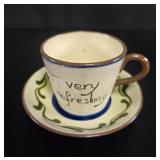 Torquay Mottoware Hand-Painted Cup & Saucer vtg