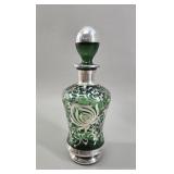 Silver Overlay Emerald Glass Decanter