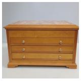 Large Wood Jewelry Chest Hinged Lid & Drawers