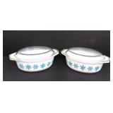 Vtg Pyrex Snowflake Turquoise on White pattern