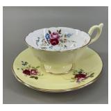 Foley Yellow Teacup and Saucer with Rose motif