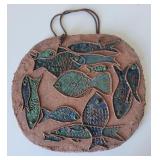 Ceramic wall hanging signed Mado mid-century 11 x