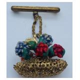 VTG Filigree Berry Basket Brooch