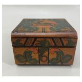 Polish Folk Art Hand-Painted Cedar Trinket Box