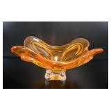 Mid-Century Murano Amber Sommerso Glass Bowl