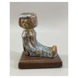 Blue Mountain Pottery Girl on wood stand