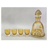 Bohemian Amber Cut-to-Clear Glass Decanter & S