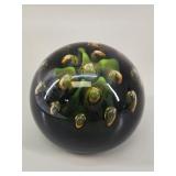 Large Green Cased Glass Paperweight w Air Bubbles
