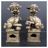 Vtg pair of cast bronze Chinese Foo / Temple
