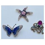 Crystal Marine & Garden Brooch Lot