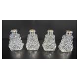 Set of 4 Sterling & Cut Glass Shakers