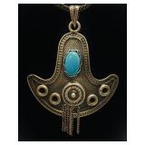 VTG Middle Eastern Silver Turquoise Pendant