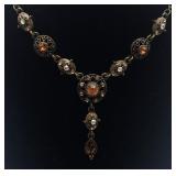 VTG Bronze Tone Rhinestone Necklace