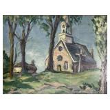 Antique Impressionist Church Oil Painting