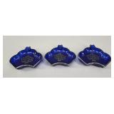 Cobalt Blue Glass Ashtrays with Silver Overlay
