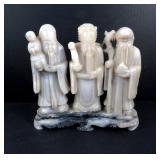 Large Vtg Carved White Soapstone Sculpture of 3