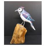 Vtg Hand Carved Wooden Blue Jay Bird Figurine on
