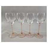 1970s Vintage Luminarc Pink Stem Wine Glasses
