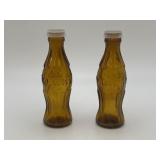 VTG Amber Glass Coca Cola Bottle Salt + Pepper