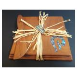 Ancient Kauri Wood Paua Inlay Board+Spreader