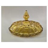 Glass Amber Tiara Honey Bee Dish vtg