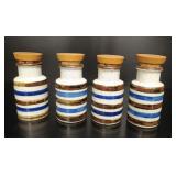 4 Mid-Century Japanese Striped Stoneware Jars