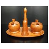 MCM Danish Style Teak Cruet Set on Tray