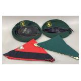 2 Boy Scout Canada Official Berets & Scarfs VTG