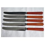 Set of 5 Englishtown Art Deco Red Bakelite Kni
