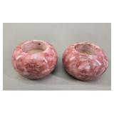 Pair of Pink Alabaster Votive Holders vtg