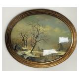 Dutch Winter Scene Reverse Painting on Convex