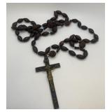 Large Antique Wood Carved Monk Belt Rosary