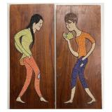 Mid-Century Modern Gravel Art Wood Plaques, Set