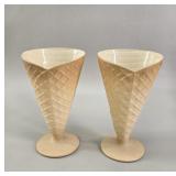 Italian Ceramic Waffle Cone Dessert Coupes, Pair