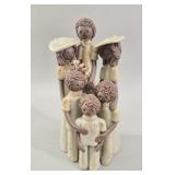 1970s Folk Art Ceramic Family Figurine, Signed