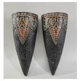 Pair of Japanese Moriage Ceramic Wall Pockets