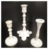 Shabby Chic White Cast Iron Candlestick Trio