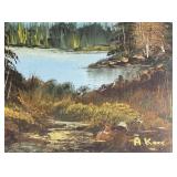 A.Kere Serene Mountain Lake Landscape, Oil