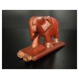 Vtg Hand Carved Wood Elephant w/Inset Details