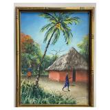 Haitian Village Scene by H. Seraphin, 1977 Oil