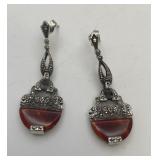 Sterling Art Deco Agate & Marcasite Earrings
