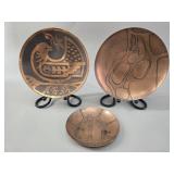 3 Pcs Copper Decorative Trays Chile Etched