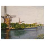Dutch Landscape with Windmills, Oil on Canvas