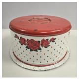 Cake Carrier Keeper Red White Roses Lithos 1950s