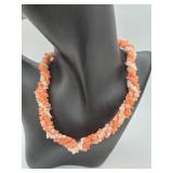 Twisted Multi-Strand Coral Chip Necklace vtg