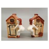 Vtg Naughty Ceramic Outhouse Salt & Pepper Shakers